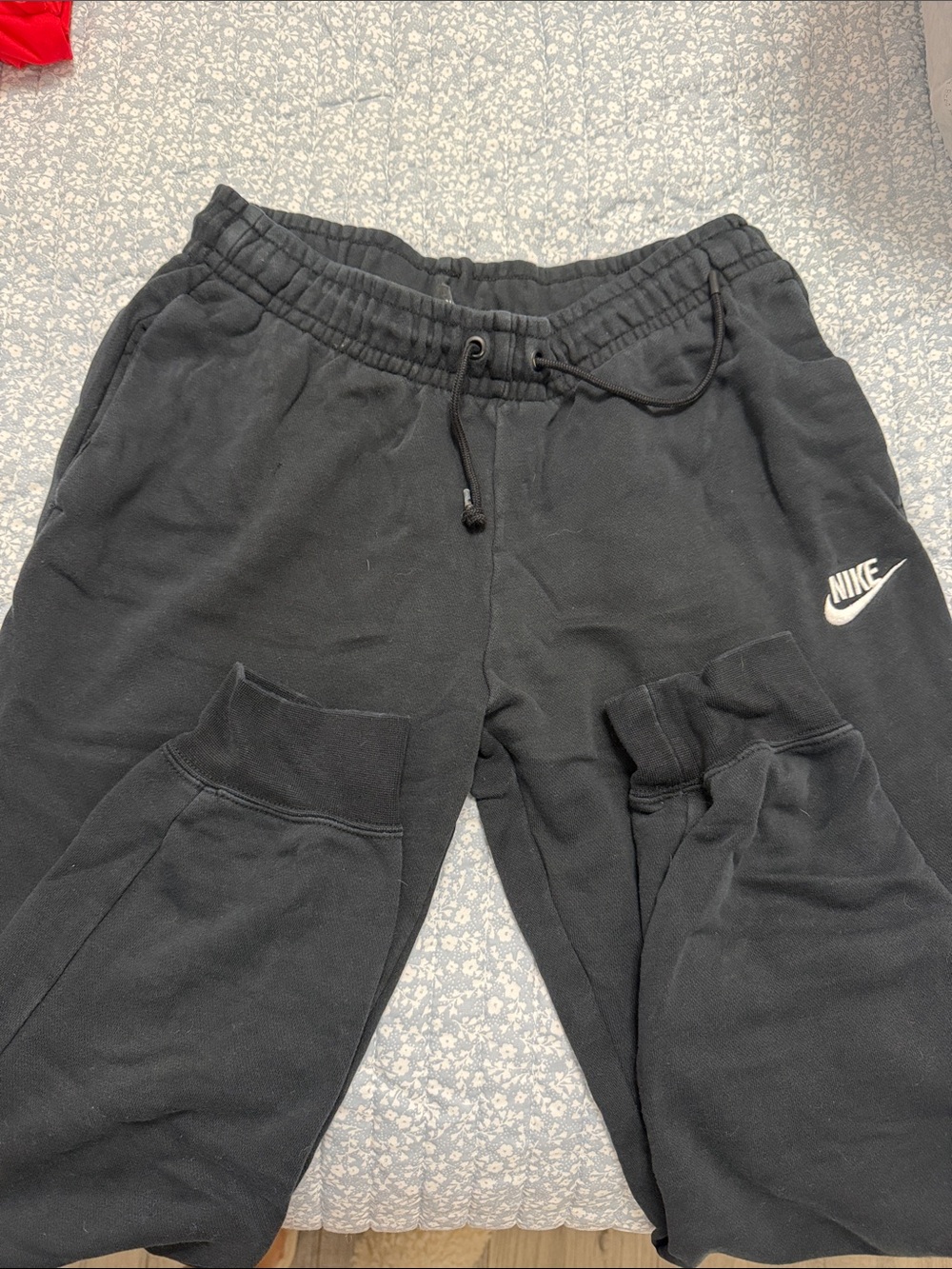 Nike Kids Black Jogger Sweatpants with White Swoosh